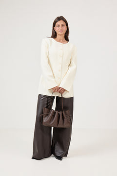 Scallop Shoulder Bag Pebble Grain Leather - Espresso