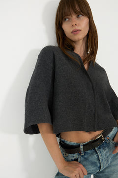 Short Wool Cardigan - Antracite Grey