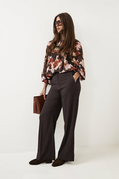 Masoniw Balloon Blouse - Brown W Pink Fall Leaves