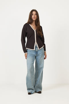 Yenahiw Contrast Cardigan - Chocolate Brown