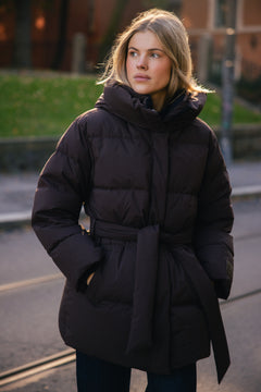 Sonja Down Belt Jacket - Dark Brown