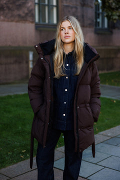 Sonja Down Belt Jacket - Dark Brown