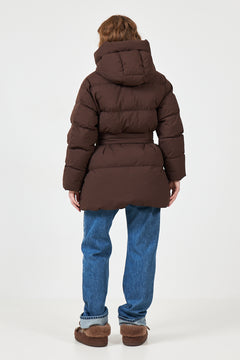 Sonja Down Belt Jacket - Dark Brown