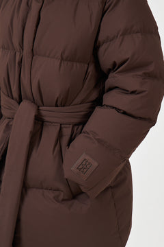 Sonja Down Belt Jacket - Dark Brown