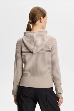 Hilda Knitted Rib Hoodie - Moonbeam
