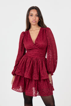 Jade Wave Lace Dress - Red