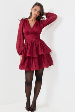 Jade Wave Lace Dress - Red