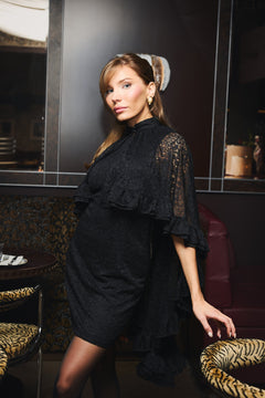 Aurelina Lace Cape Dress - Black
