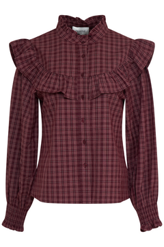 Dagny Checked Ruffle Blouse - Bordeaux