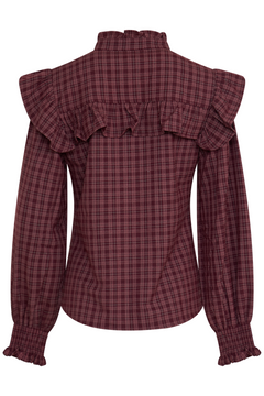 Dagny Checked Ruffle Blouse - Bordeaux