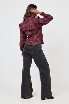 Dagny Checked Ruffle Blouse - Bordeaux