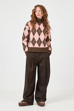Eve Wool Argyle Sweater - Pink