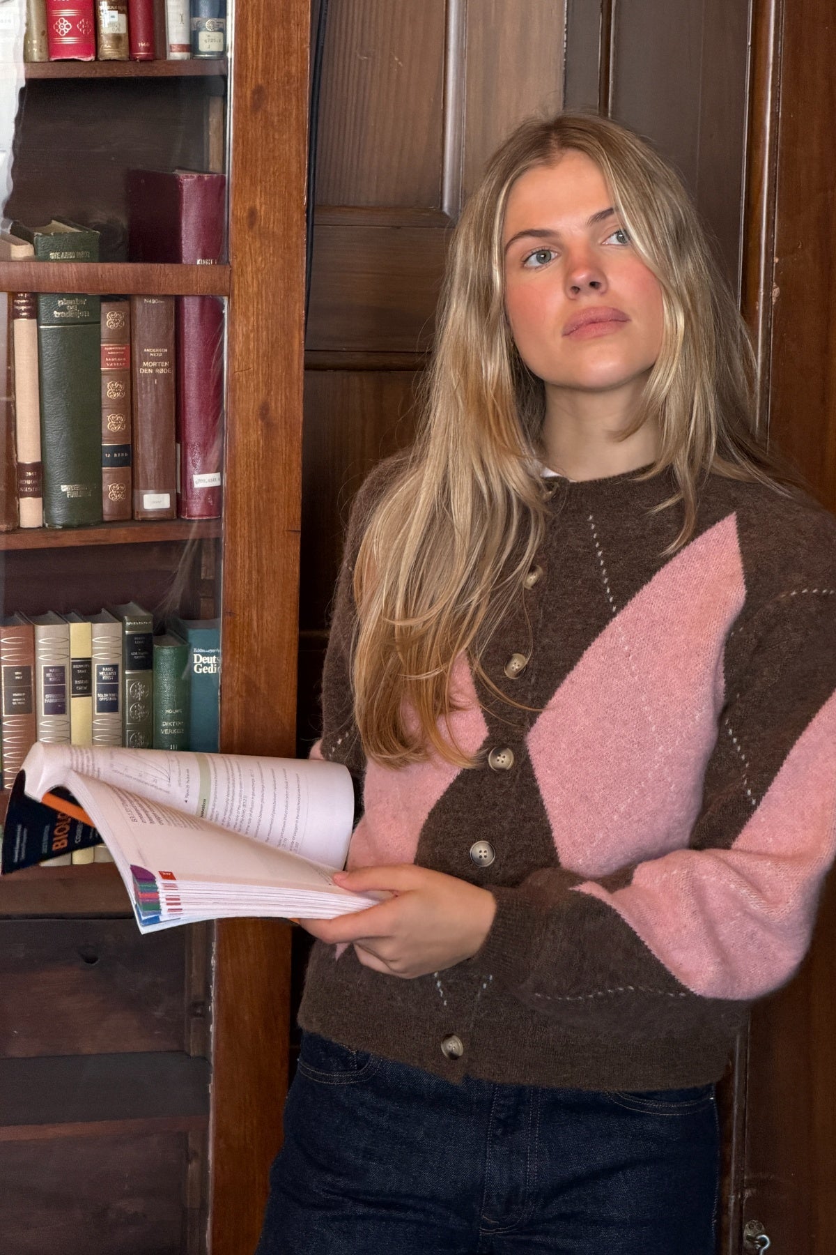 Catherine Wool Argyle Cardigan - Brown