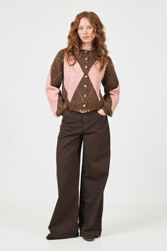 Catherine Wool Argyle Cardigan - Brown