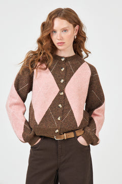 Catherine Wool Argyle Cardigan - Brown