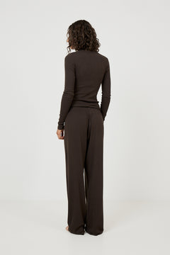 Mel Cotton Pointelle Pj Pants - Dark Brown