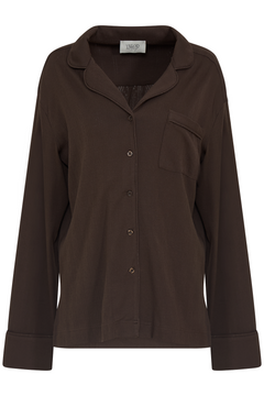 Meli Cotton Pointelle Pj Shirt - Dark Brown