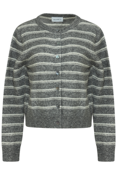 Mina Wool Stripe Cardigan - Grey