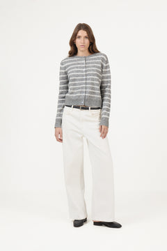 Mina Wool Stripe Cardigan - Grey