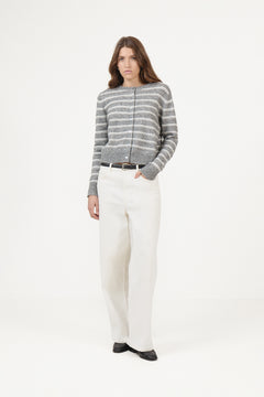 Mina Wool Stripe Cardigan - Grey