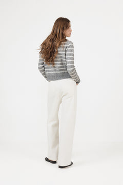 Mina Wool Stripe Cardigan - Grey