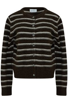 Mina Wool Stripe Cardigan - Brown