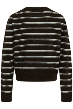 Mina Wool Stripe Cardigan - Brown