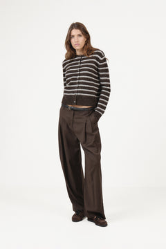 Mina Wool Stripe Cardigan - Brown
