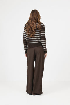Mina Wool Stripe Cardigan - Brown