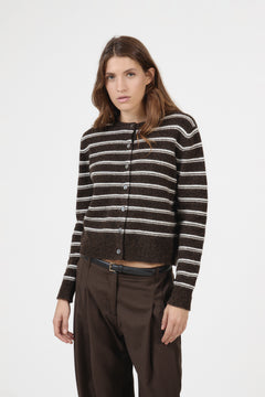 Mina Wool Stripe Cardigan - Brown