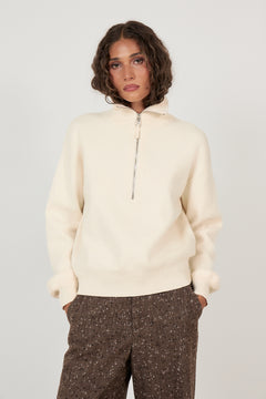 Ani Wool Half Zip Sweater - Off White