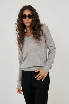 Cassandra Merino Wool V-Neck - Grey Melange