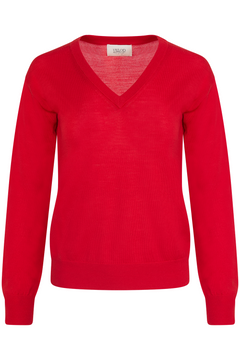 Cassandra Merino Wool V-Neck - Bright Red