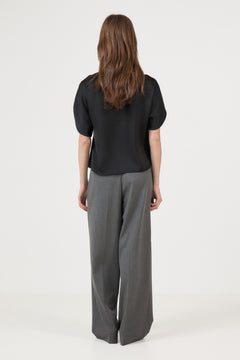 Anelle Heavy Sateen Blouse - Black