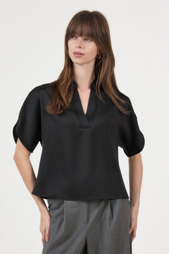 Anelle Heavy Sateen Blouse - Black