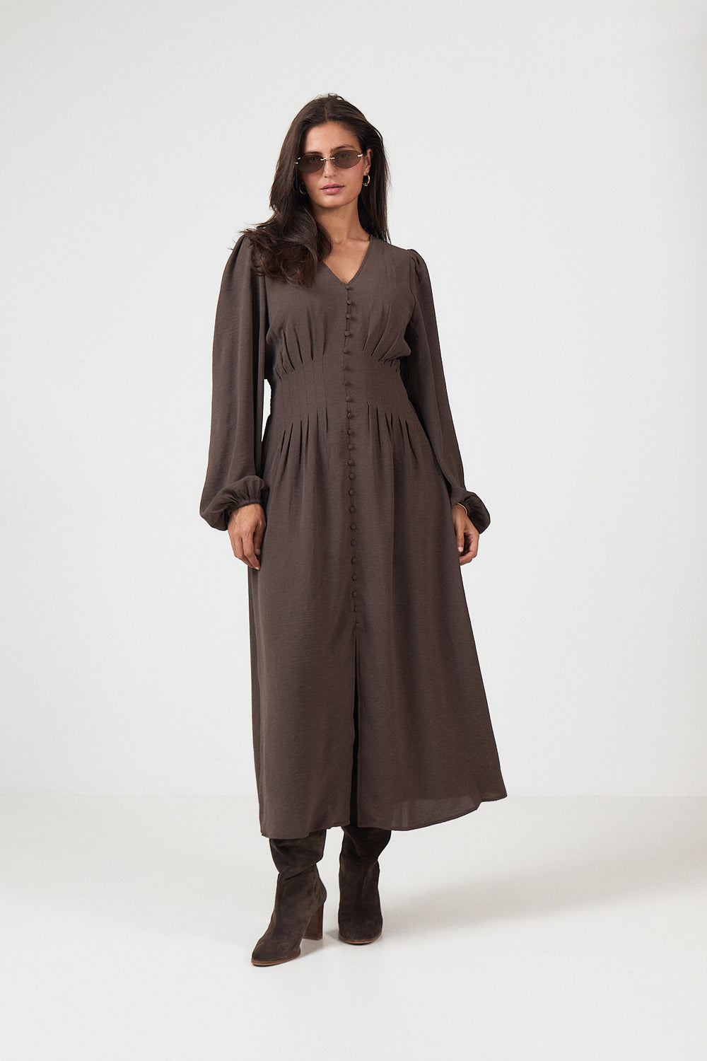Annelie Solid Crepe Dress - Dark Brown