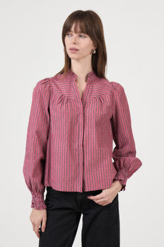 Astrida Soft Stripe Stone Blouse - Dark Rose