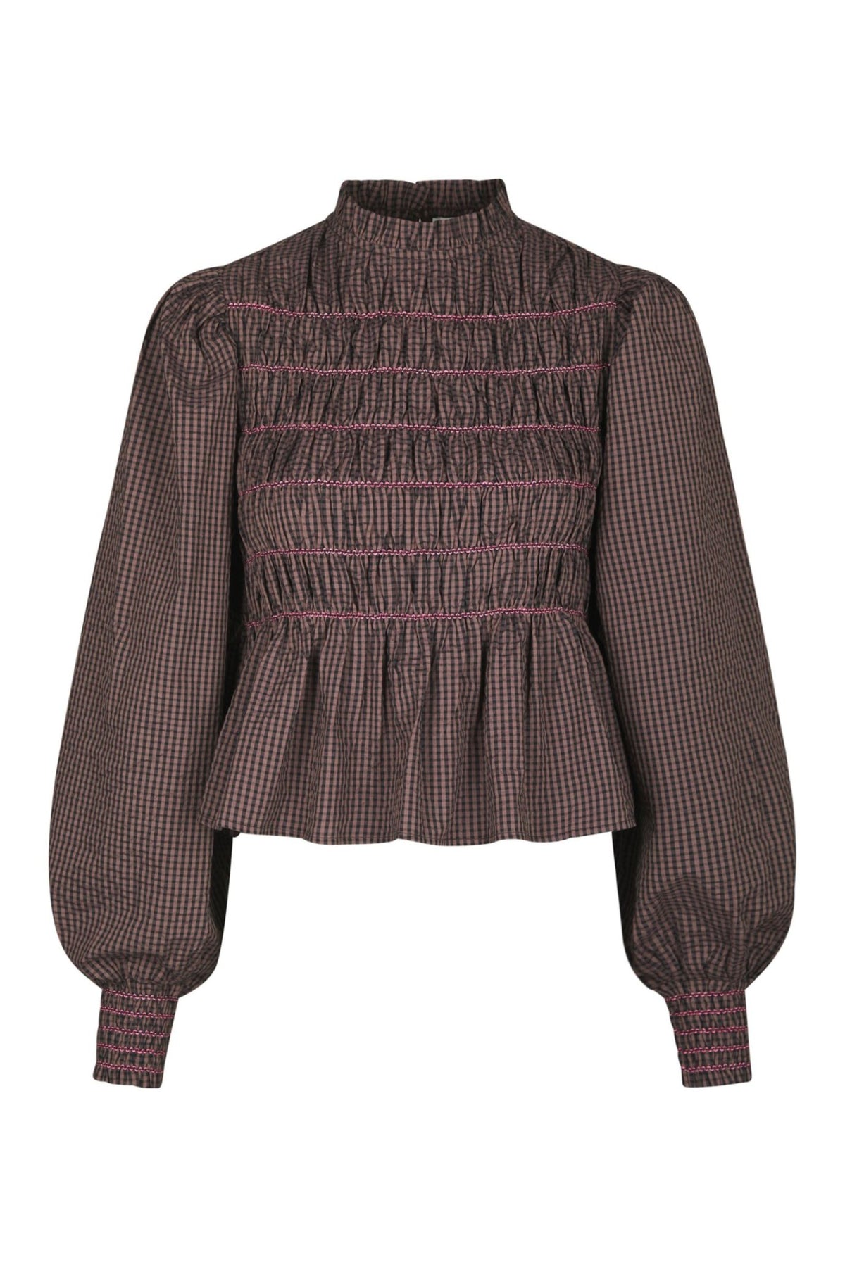 Oliana Check Blouse - Dusty Brown