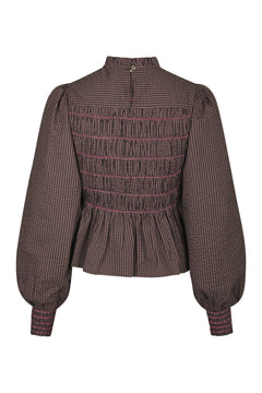 Oliana Check Blouse - Dusty Brown