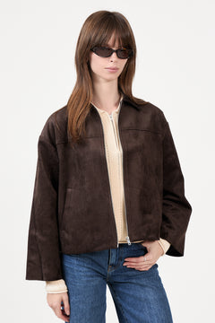 Titan Faux Suede Leather Jacket - Dark Brown