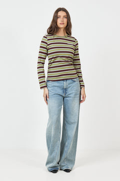 Denismd Slim LS T-Shirt - Windsor Green Stripe