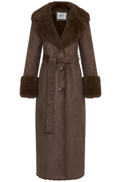Terry Faux Shearling Maxi Coat - Brown/Khaki