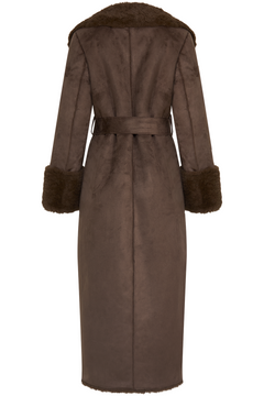 Terry Faux Shearling Maxi Coat - Brown/Khaki