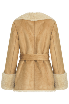Terry Faux Shearling Short Coat - Sand/Ecru