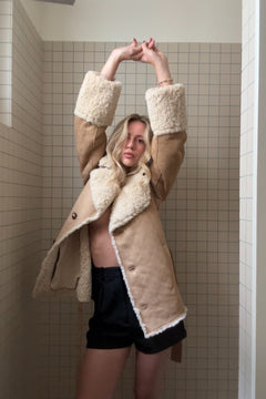 Terry Faux Shearling Short Coat - Sand/Ecru