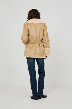Terry Faux Shearling Short Coat - Sand/Ecru