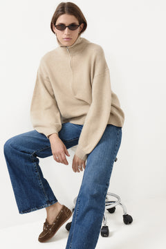 Charlie Wool Zip Knit - Beige Melange