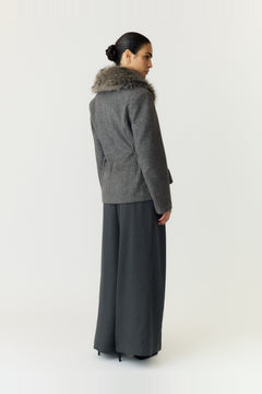 Yasjosera Ls Furry Collar Jacket - Medium Grey Melange