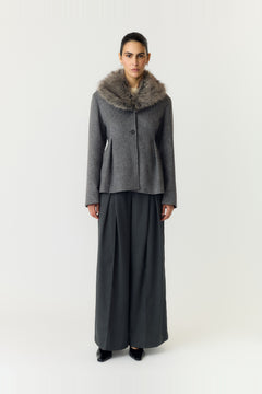 Yasjosera Ls Furry Collar Jacket - Medium Grey Melange