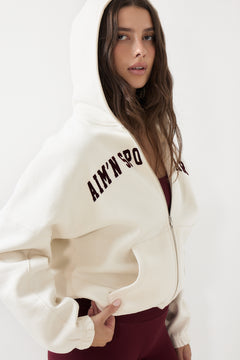 Varsity Sweat Zip Hood - Cream